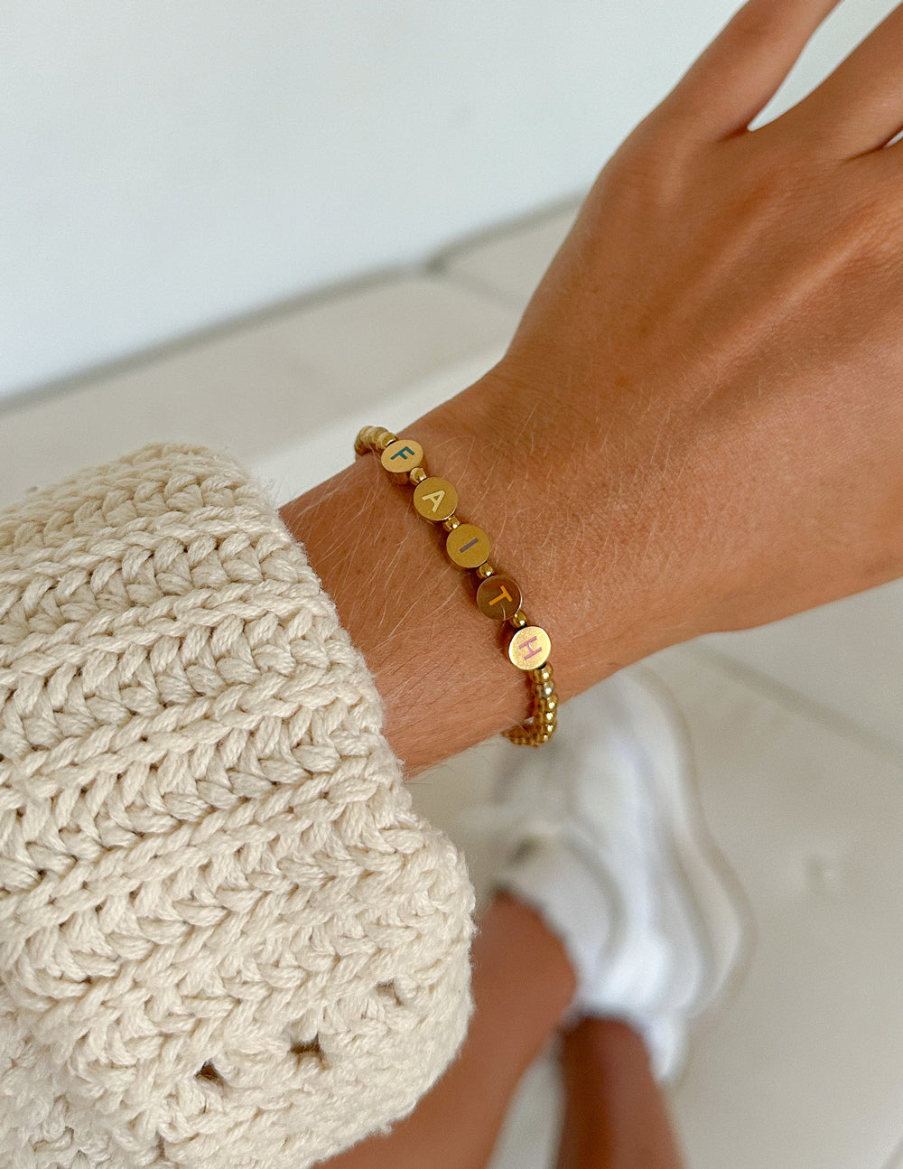 Gold Faith Letter Bracelet