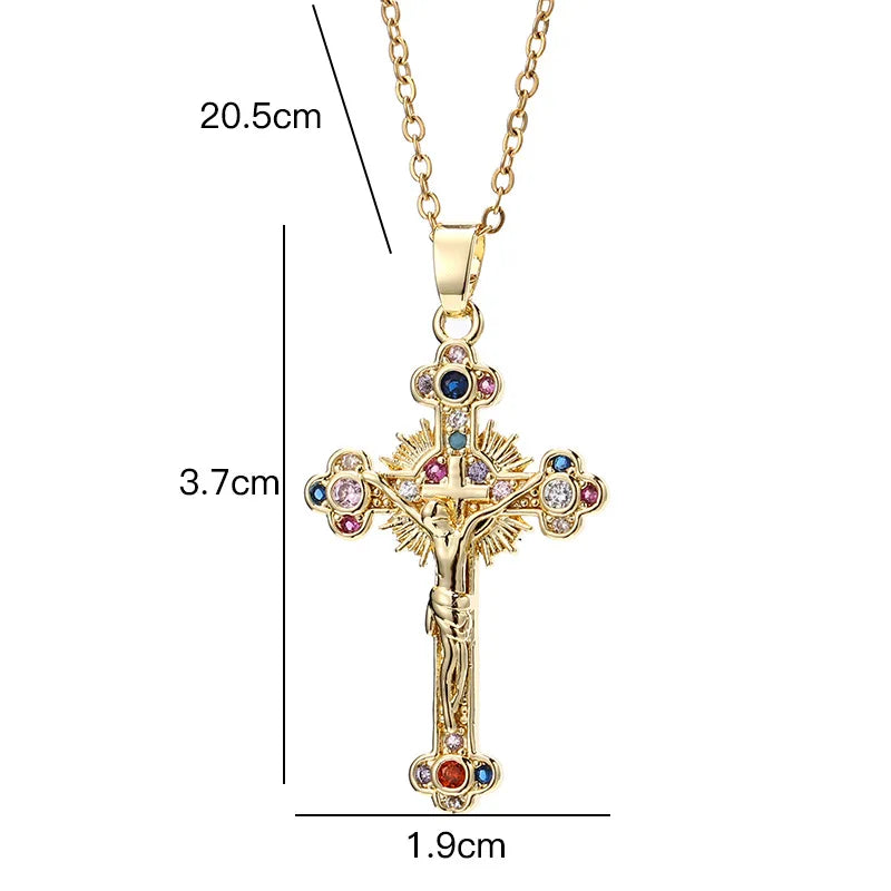Catholic Colored Stone Cross Necklace