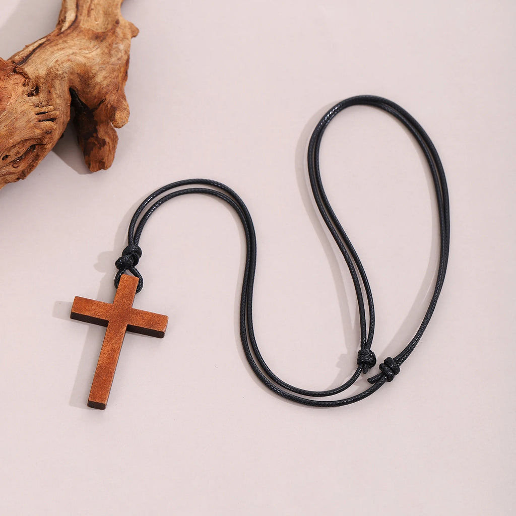 Wooden Cross Pendant Necklace