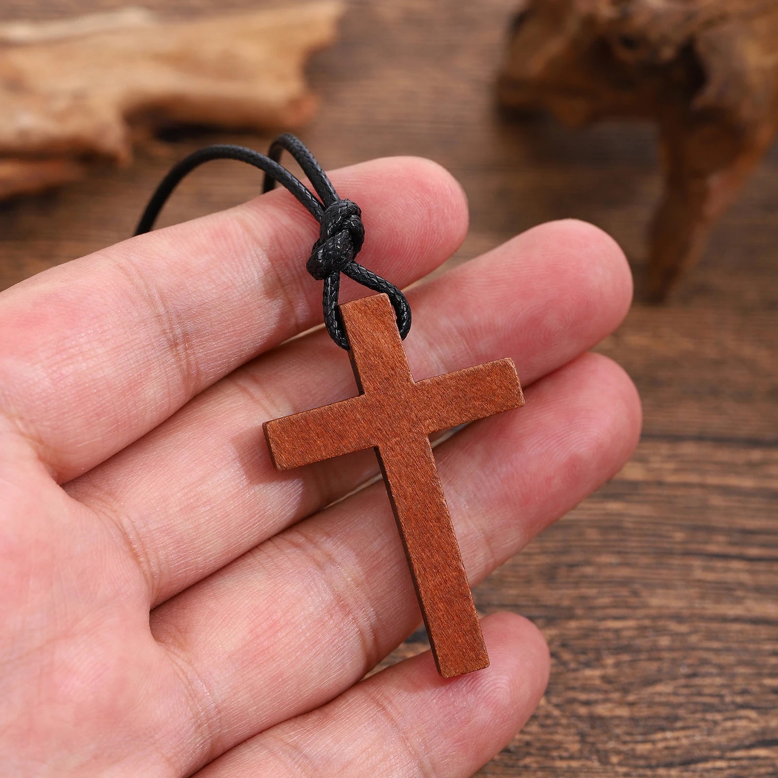 Wooden Cross Pendant Necklace