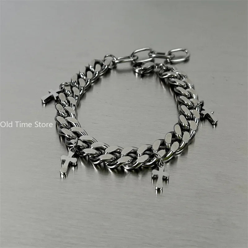 Steel Cuban Cross Bracelet