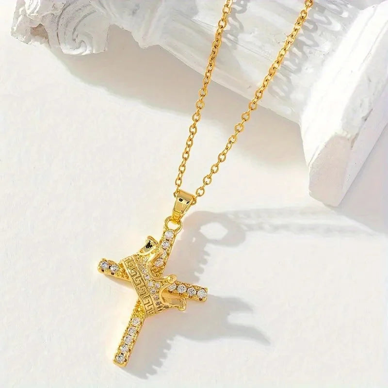 Captured Crown Cross Necklace